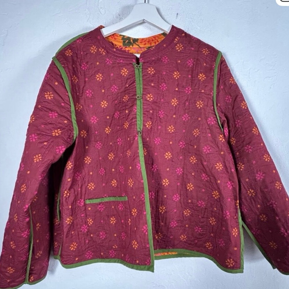 NWT Gudrun Sjoden Jacket quilted floral leaf reversible pockets orange rust XL